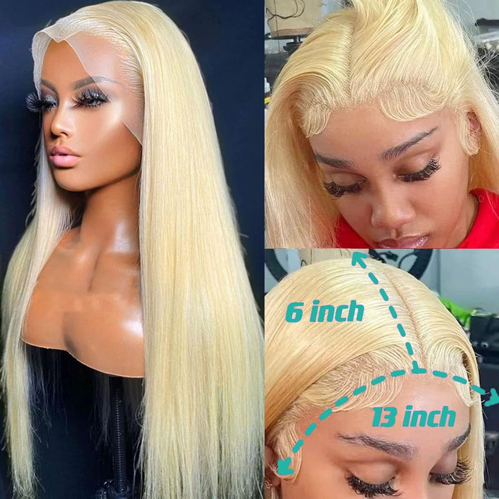 613 Lace Front Wig Human Hair, 13X6 Transparent HD Frontal for Black Women 12A Straight Blonde Wigs Hair Pre Plucked with Baby (36Inch, Hair)