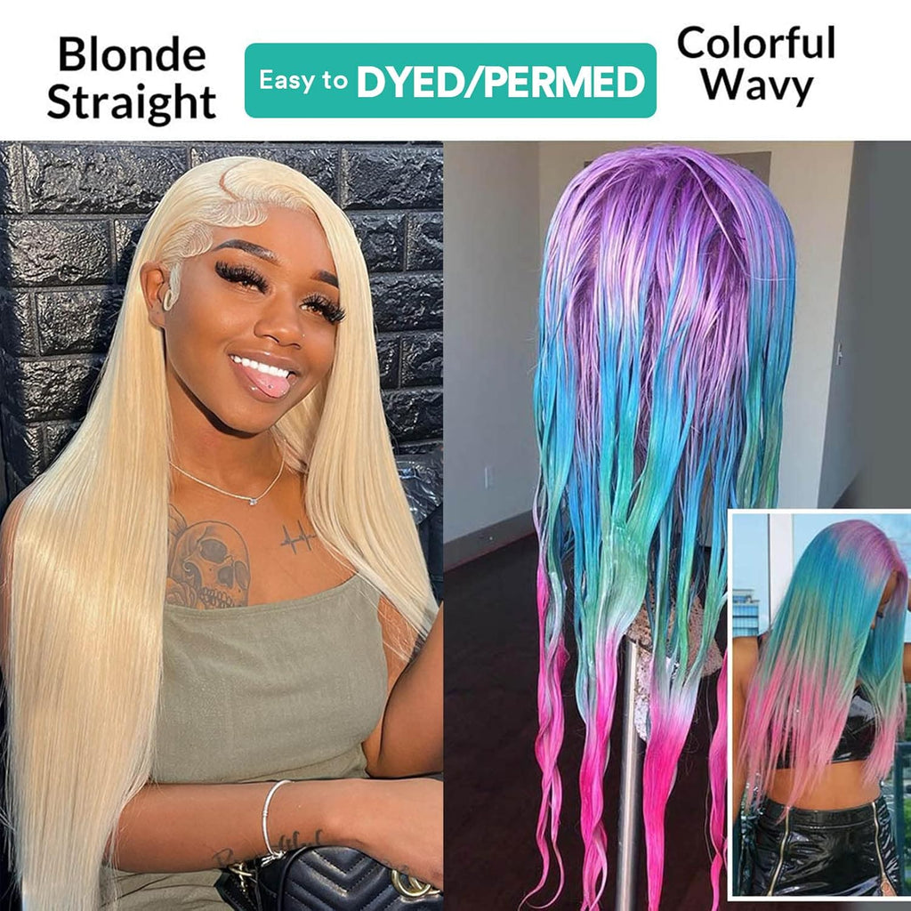 613 Lace Front Wig Human Hair, 13X6 Transparent HD Frontal for Black Women 12A Straight Blonde Wigs Hair Pre Plucked with Baby (36Inch, Hair)