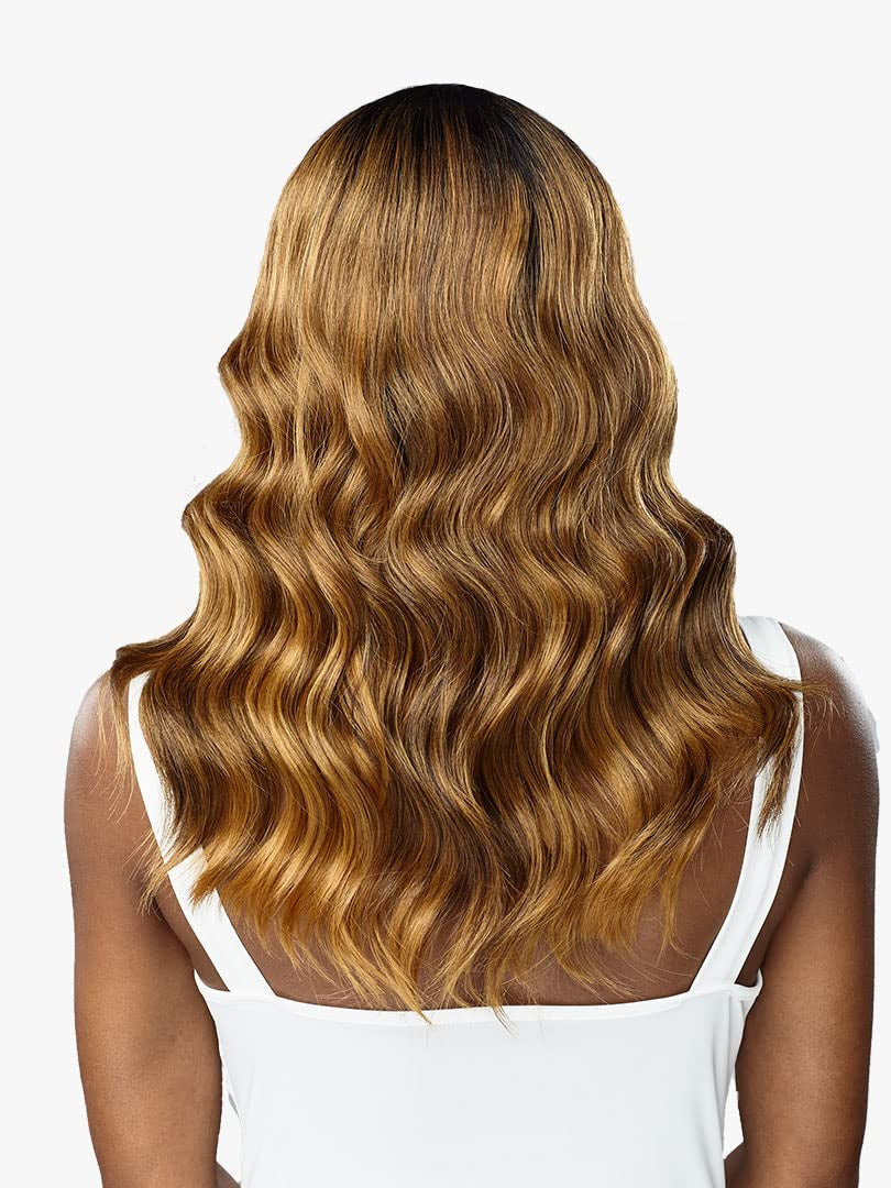 Butta Lace Hhm Wigs - Beach Wave 20 Inch Human Hair Blend Extra Wide 5 Inch Parting Preplucked Hairline Glueless Lacefront (T4/WINE)