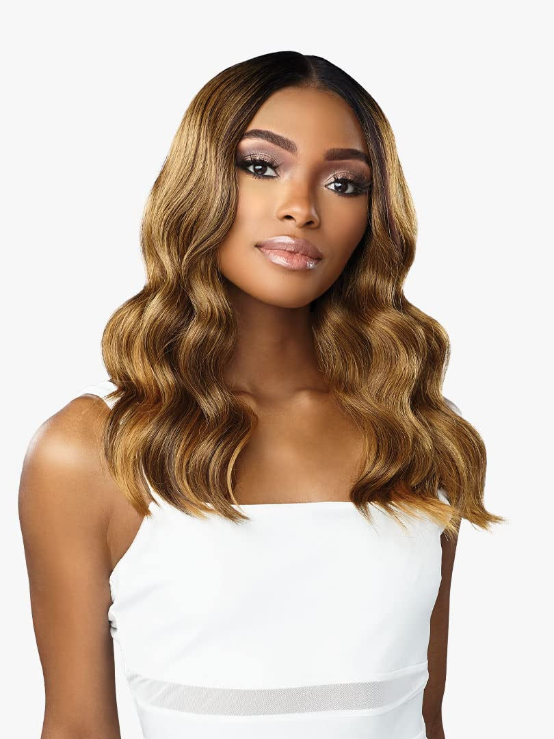 Butta Lace Hhm Wigs - Beach Wave 20 Inch Human Hair Blend Extra Wide 5 Inch Parting Preplucked Hairline Glueless Lacefront (T4/WINE)